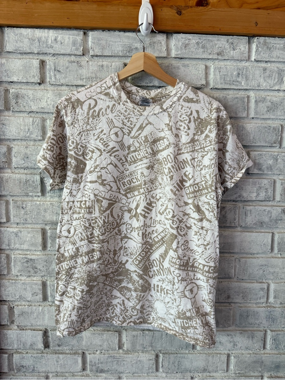 Gildan Short-Sleeve Graphic Tee in White and Beige